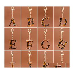 Sleutelchains lanyards luipaard az sleutelhanger gepersonaliseerde brief hanger sleutels mode acryl 26 alfabet sleutelhangers houder charm ba dhvbp