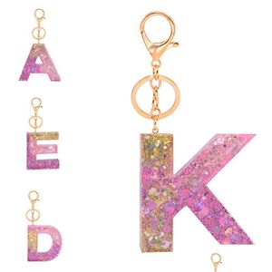 Porte-clés longes lettre pendentif résine porte-clés anneaux pour femmes voiture mignonne rose paillettes lettres porte-clés porte-clés sac couple gi dhnul