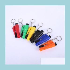 Llaveros Lanyards Martillo salvavidas Llavero Anillos Autodefensa portátil Rescate de emergencia Accesorios para automóviles Cinturón de seguridad Ventana Brea Dh06Z