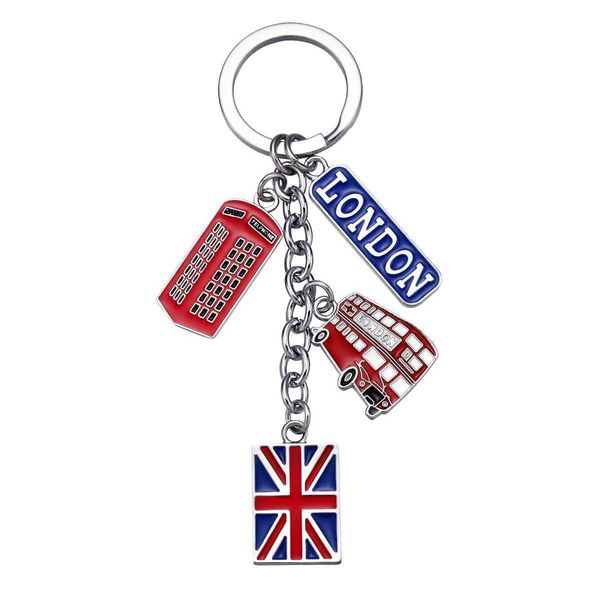 Keychains Lanyards London Souvenirs Flag Gifts Souvenir UK British Travel Keyring Box Promotional Jack Union Metal Phone Key Phone Car Post Charms Rings Y240510