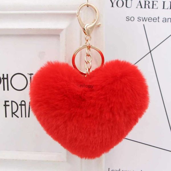 Kekandains Lanyards beaux coeurs Keeschaines Femmes Pom Pom Faux Rex Rabbit Fur Ball Migne Key Chains Sac Girl Hang Car Key Ring Pendant Llaveros