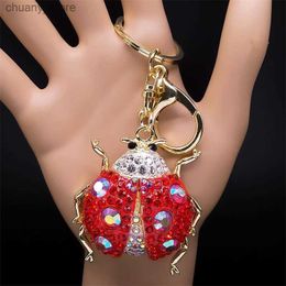 Keychains Lanyards Lovelybird insects clés pour femmes hommes Metal Red Richestone Lady Beetles Bag Caders Keychain Gifts Jewelry Llavero K9058S01 Y240417