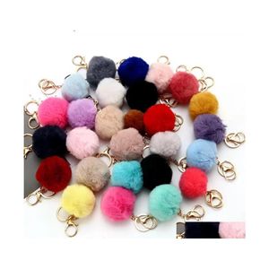 Keychains lanyards Mooie dames pom poms faux rex konijn bont 8cm ball sleutel kettingen meisje tas hang autoring hanger drop levering fas dhtv9