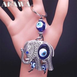 Keychains lanyards Lucky Elephant Key Chain Hanger Blue Color Turkije Eyes Animal Keyring Bag Accessoires Amulet Sieraden Chaveiro Feminino K88235S1 Y240417