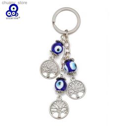 Keychains Lonyards Lucky Eye Alloy Tree of Life Keychain Glass Verre turc Evil Bead Clead Chain Chain Sac Car Courteuse pour femmes hommes Porte Cl Y240417