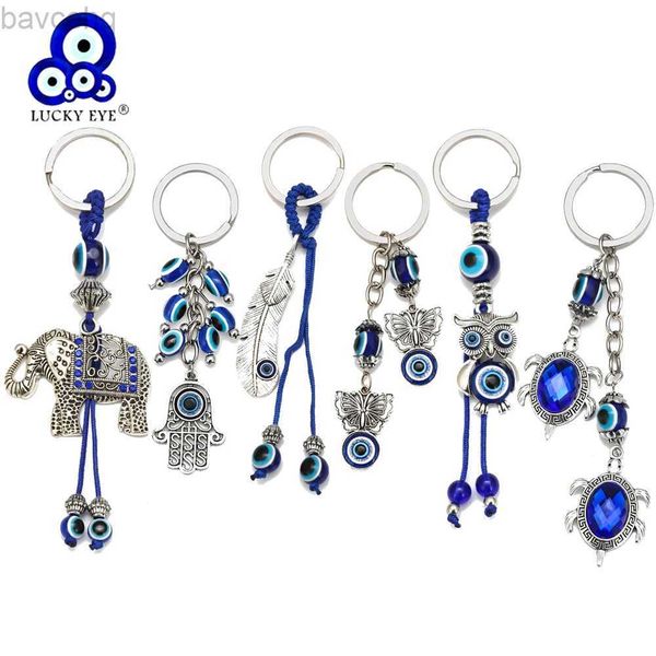 Keychains Lanyards Lucky Eye Butterfly Elephant Owl Fatima Hand Evil Eye Pendence Keycrin Keyring Color Color Sporter para mujeres Be39 D240417