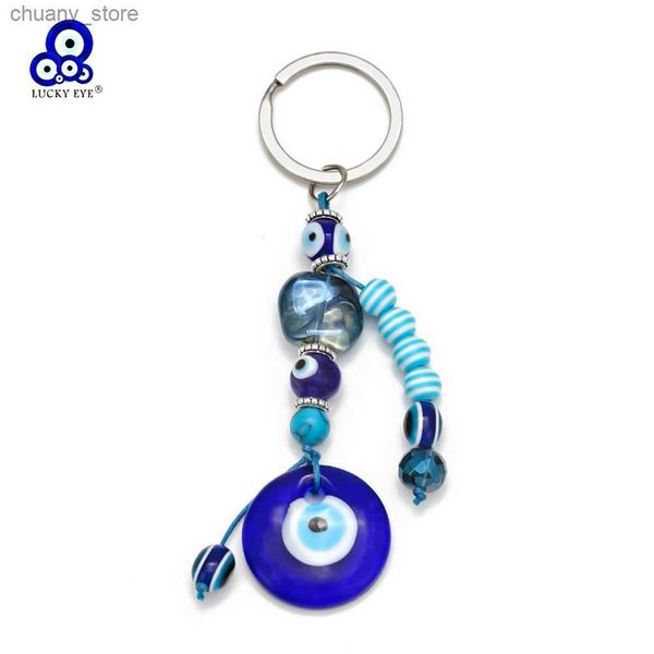 Keychains Lanyards Lucky Eye Glass Turkish Evil Eye Pendant Perle Perle Perle Chaire de clé Cleot Car Keyring Llavero Porte CL Y240417