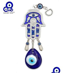 Llaveros Lanyards Lucky Eye Hamsa Glass Evil Charm Llavero Sier Color Llavero Llavero Llavero Colgante de pared Joyería para mujeres Hombres Ey6 Dhtvj