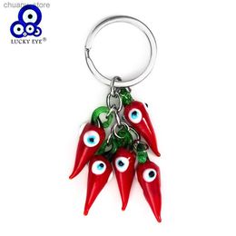 Keychains lanyards Lucky Eye Red Chilli Keychain Bead Tassel Evil Eye Keychain For Woman Man Jewelry Car Key Chain EY5267 Y240417