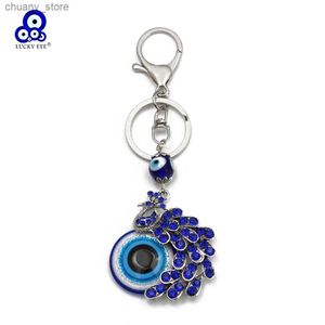 Keychains Lonyards Lucky Eye Turkish Evil Eye Keychain Alloy Chain Chainder Blue Glass Bead Sac Car Courteille pour femmes Men Pulseras Bijoux Y240417