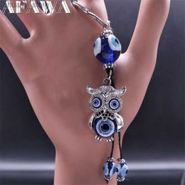 Keychains Lonyards Lucky Owl Evil Blue Eye Keyring Eyes turcs Tassel Greek Chain pour hommes Femmes Amulet Jewelry Gift Llavero Ojo Turco KXH777S0 Y240417