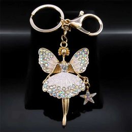 Keychains Lanyards Magic Butterfly Angel Wing Cadena Key Rhinestone Gold Color Metal Elegant Fairy Star Keychain Wedding Jewelry Llaveros K5313S01 Y240417