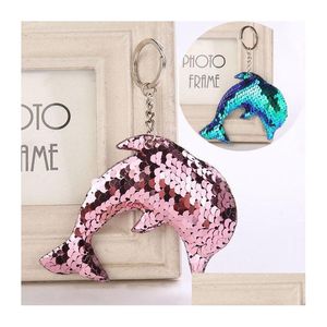 Keychains Lanyards Marine Life Dolphin Keychain Fashion Simple Paillins Animal Key Chain Keyrings for Women Car Bag Pendant Accesso Dhidz
