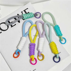 Sleutelhangers lanyards mesh lanyard fluorescerende sleutelhanger dubbele kleur gevlochten touw voor vrouwen mobiele telefoon riemtas hanger auto sleutel accessorie diy cadeau