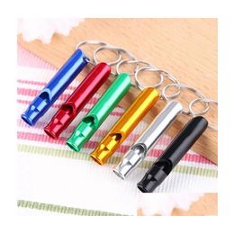 Keychains Whistle Metal Whistle Portable Defense Keyrings Anillos Soportes de automóviles Accesorios de llave de llave al aire libre Survival Mini T Dhucn