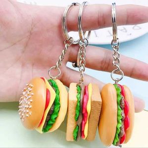 Keychains Lanyards Mini Cute Resin Simulated Food Keychain Hamburger French Fries Pendant auto Accessoires Gift Jewelry Q240403