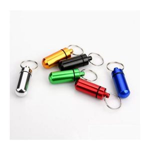 Keychains lanyards mini draagbare pilboxen medicijn vitamine houder kast waterdichte kleine aluminium pillen kasten fles kleine schattige dh5mp