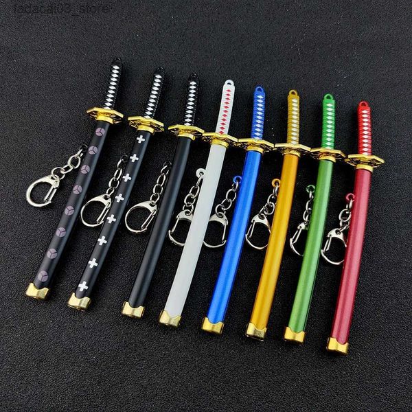 Llaveros Cordones Mini Roronoa Zoro Samurai Espada Llavero Anime Scabbard Llavero Katana Hebilla Llavero para hombres mujeres Cosplay Juguete Joyería Regalo Q240201