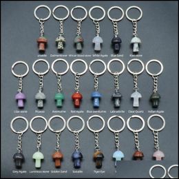 Keychains Lanyards Meng Natural Stone Key Chain Ring Mushroom Hanger Leuke mini -standbeeld Charms Keychain Mooie sleutelhanger voor autobag D Dhikq