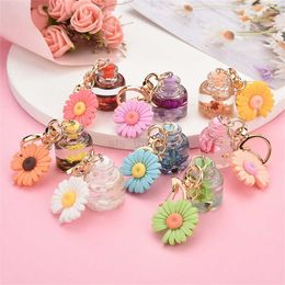 Keychains lanyards Moon Clasp kleine chrysanthemum sleutelhanger accessoires grappige drijfzand simulatie bloem fles sleutelhang ornamenten cadeau