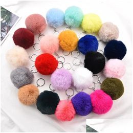 Sleutelchains lanyards mti kleur 8 cm imitate konijnen fur ball sleutelhanger pom pluche auto handtas sleutelring hanger drop levering mode acce otsgu