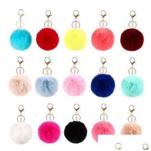 Sleutelhangers Lanyards Mticolor 8 cm konijnenbont bal sleutelhanger Pom P autosleutelhanger handtas ring hanger drop levering mode-accessoires Dh74X