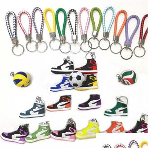 Porte-clés Lanyards Mticolor Sile 3D Sneaker Pu Rope Basketball Keychain Ball Sport Chaussures Keycring Car 3Pcs / Sets Pour Hommes Femmes Fash Dhitn