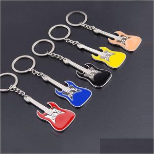 Sleutelhangers Lanyards Muziekinstrument Gitaar Sleutelhanger Emaille Sleutelhanger Houder Tas Hangt Mode-sieraden Promotie Cadeau Zwart Rood Bl Dhyxg