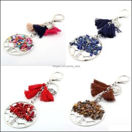 Keychains lanyards natuursteen fluoriet boom van leven hangers sleutelhanger charmekokklodium sleutelhouder auto rugzak accessoires u ote0o