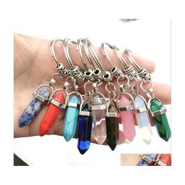 Keychains Lanyards Natural Stone Keychain Keyring Fashion Auto Keyholder Handtas Hangt Boho Jewelry for Men Women Groothandel DHS Dro Otta8