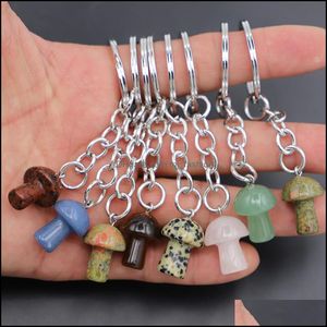 Porte-clés Longes Pierre Naturelle Champignon Pendentif Porte-clés Mignon Mini Statue Charmes Artisanat Porte-clés Bijoux Accessoires Drop Deliv Dhjoc