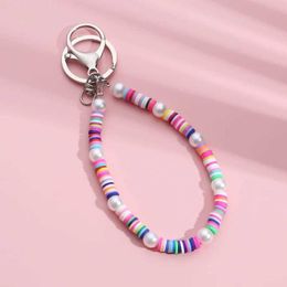Keychains Lanyards Nouveaux perles à main colorées Hélecteur Y2k Design Key Ring Belle Pearl Smile Face Sunflower Star Girl Girl Tédoiries Gift Jewelry Q240403