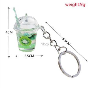 Keychains Lonyards nouveaux créatifs mini lumineux lait bubble thé tassette porte-clés pour femmes filles mignons ornements de voiture clés de la voiture pendentifs