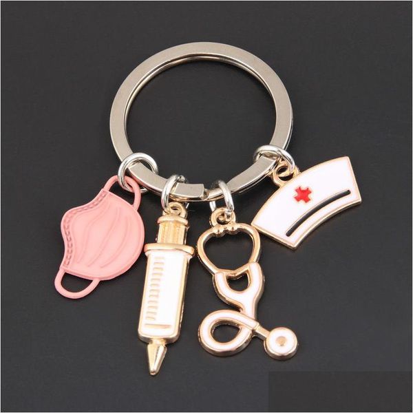 Porte-clés Longes Nouveau Docteur Porte-clés Outil Médical Porte-clés Injection Seringue Stéthoscope Infirmière Cap Medico Cadeau Diy Bijou Dhgarden Dhuhb