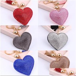 Porte-clés Longes Nouvelle Mode 6 Couleurs FL Cristal Strass Coeur Forme Porte-clés Sac De Voiture Suspendu Porte-clés Pendentif Jewelr Dhgarden Dhgbd