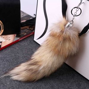 Keychains lanyards Nieuwe mode vossen staart hanger auto sleutelhanger schattige vos fur key chains wolf staart bont pom charme tas sleutelhanger houder geschenken