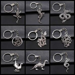 Keychains Lanyards Nieuwe mode Keychain Animal Dragon Gecko Lizard Dinosaur Snake Hangers Diy CAR Key Chain Ringhouder Souvenir voor geschenk Y240510