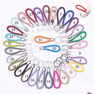 Sleutelhangers Lanyards Nieuwe handgemaakte Pu lederen sleutelhanger Gevlochten touw Metalen sleutelhanger Geweven koord Kettingen Houder Diy Sieraden Accessor Dhtsh