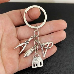 Keychains Lanyards New House Key Ring Ring Règle Keychain Architecte immobilier Keychain Engineering Student Drawing Gifts Y240510PI2R
