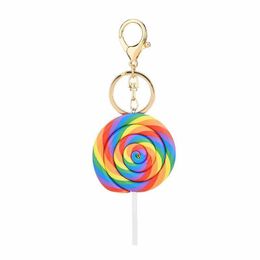 Keychains Lanyards New Simulation Rainbow Lollipop Keychain Bag Bag Pendse Resin Cerámica suave Pequeño regalo K2309 Q240403