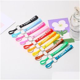 Keychains lanyards nieuwe zachte lijm iloveyou letter sleutel keten creatieve snoep kleur licht bb sleutelhang accessoires kleine cadeau drop dhdb1