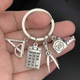 Keychains Lanyards Nieuwe studie Keychain School Leveringen Key Ring Ring Ring Computer Compass Tape Key Chain For Teacher Student Gifts Diy Sieraden Handgemaakte Y240510