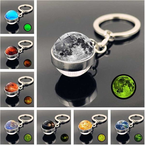 Keychains Lonyards Noctilucent Moon Keychain System Solar Planetary Pendant Accessoires Galaxy Nebula Earth Mars Glass Ball Keyring Gift