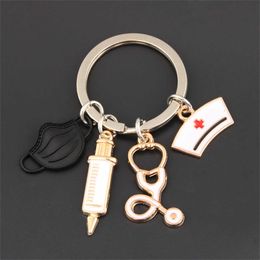 Keychains Lanyards Nurse Doctor Mask Key Chain Aid Personnel Personnel Sac de voitures Courti seringue Stéthoscope Accessoires Pendant 7143