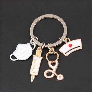 Keychains Lanyards Nurse Doctor Mask Key Chain Aid Personnel Personnel Sac de voitures Syringe Stéthoscope Accessoires Pendant 2310