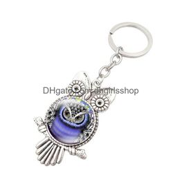 Porte-clés Longes Hibou Verre Cabochon Porte-clés Forme Charmes Accessoires Sac Suspend Bijoux De Mode 340070 Accessoires De Mode Dhwgk