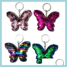 Keychains Lanyards Paillette Paillet Butterfly Key Ring Animal Pendant Keychain Holder Bag Hangt For Women Kids Fashion Jewelry 4 C DHJHB
