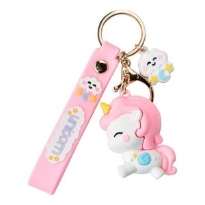 Keychains Lanyards Personalité mignon Charche de trèfle Charme Unicorn Pendentif pour femmes sac Car Key Chain Téléphone mobile Fine bijoux Keyring Kid Dhtez