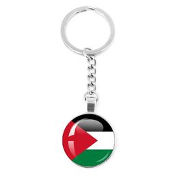 Sleutelchains lanyards gepersonaliseerd kunstpatroon palestijnse vlagembleem 25 mm glazen capocan sleutelhanger sleuteren dames sieraden cadeau q240403