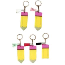 Keychains Lanyards Gepersonaliseerd blanco Tassel Keychain Creative Pencil Acryl Key Chain Teachers Day Gift Diy Keyring Drop Lever DHD4Y